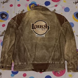 90s Hollywood Laugh Factory Italian Leather Jacket Vintage Coat